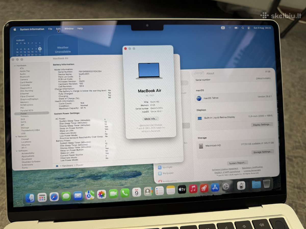 MacBook Air M2 (2022) M2 8gb / 256gb / 94% - nuotraukos Nr. 3
