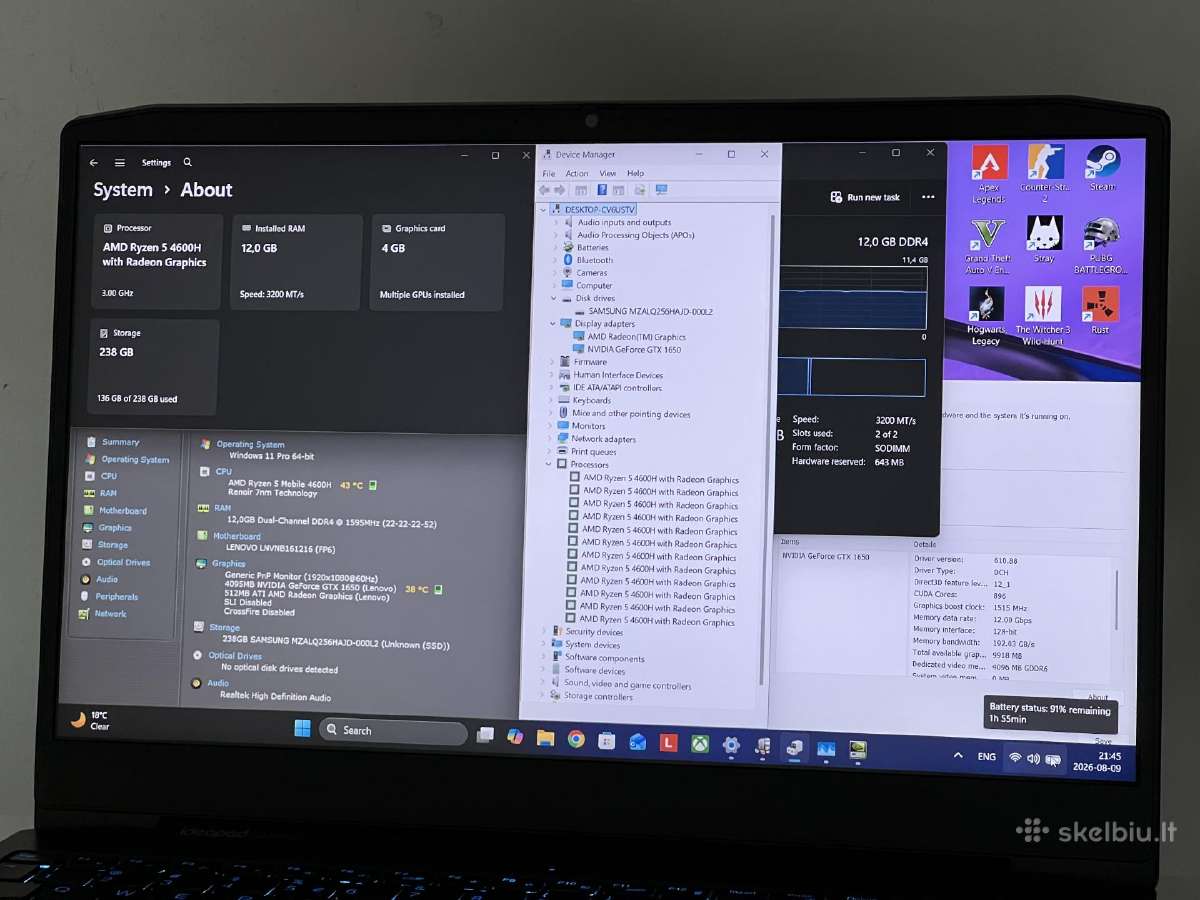 Parduodamas Ideapad Gaming su Gtx 1650, Ryzen 5. - nuotraukos Nr. 8
