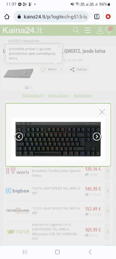 Logitech G515 Lightspeed Tkl Tactile - nuotraukos Nr. 11
