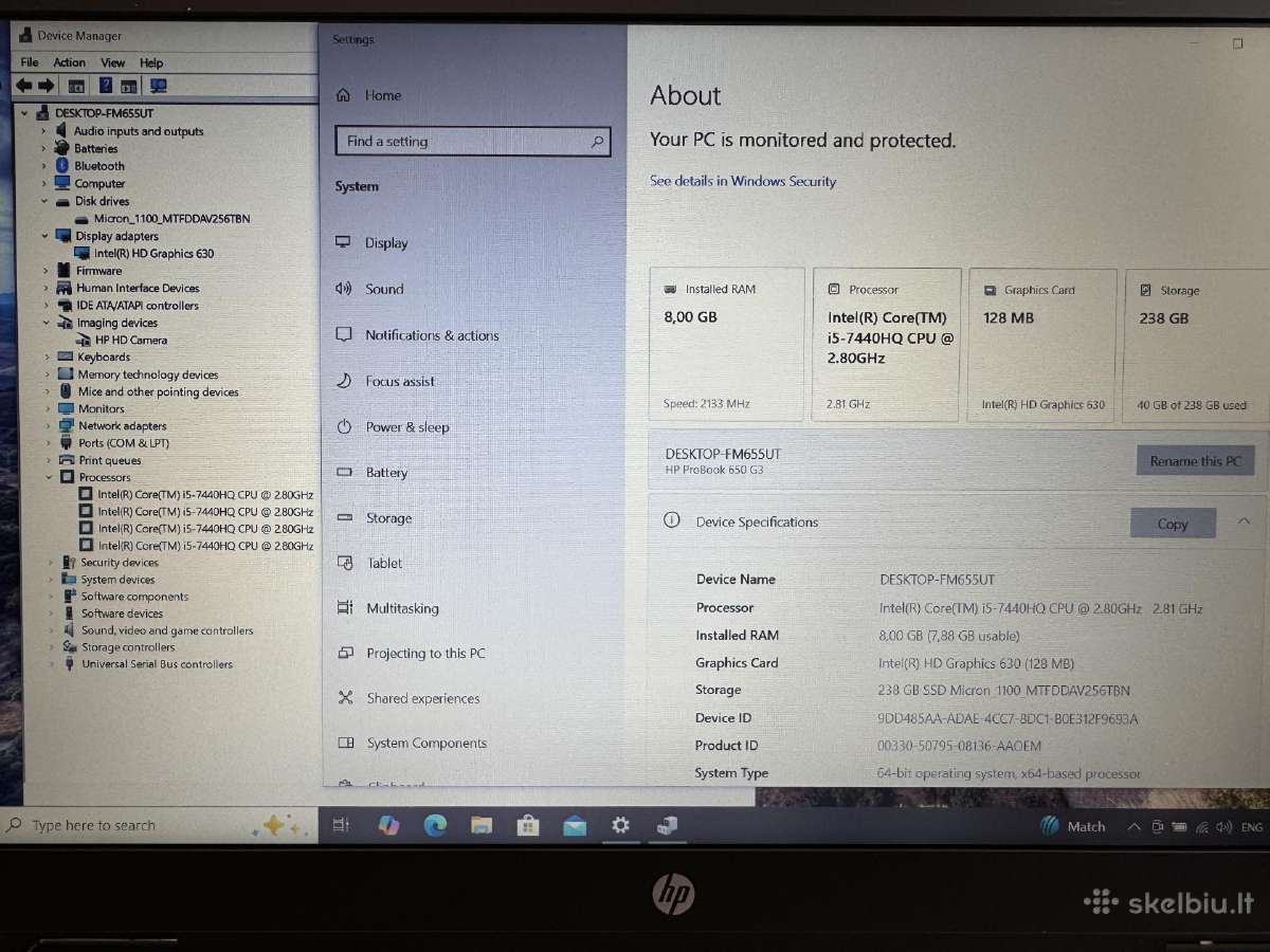 Hp Probook 650 i5-7440hq - nuotraukos Nr. 5