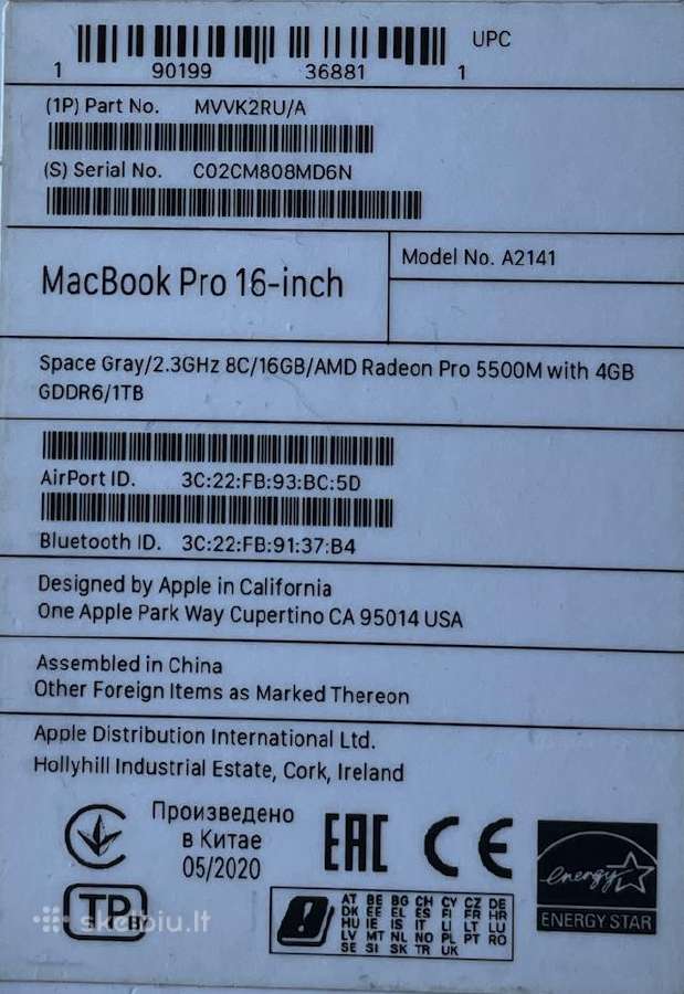MacBook Pro 16 / 2019 / i9 / 16 GB / 1tb / A2141 - nuotraukos Nr. 3