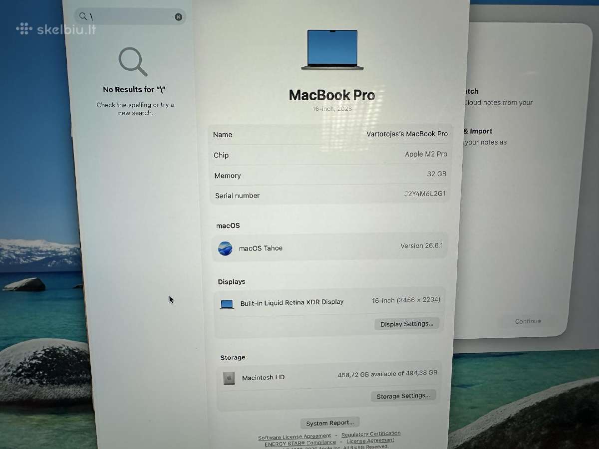 Apple MacBook Pro 16" M2 Pro / 32gb / 512gb / 2023 - nuotraukos Nr. 3