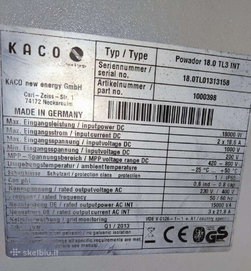 Kaco Powador 15 kw inverteris - nuotraukos Nr. 2