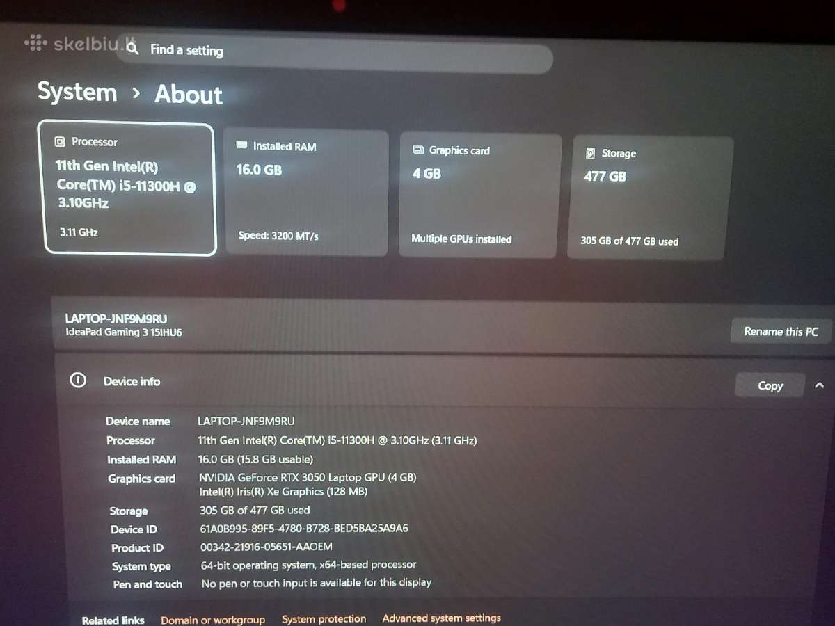 Lenovo Ideapad Gaming 3 15ihu6 - nuotraukos Nr. 5