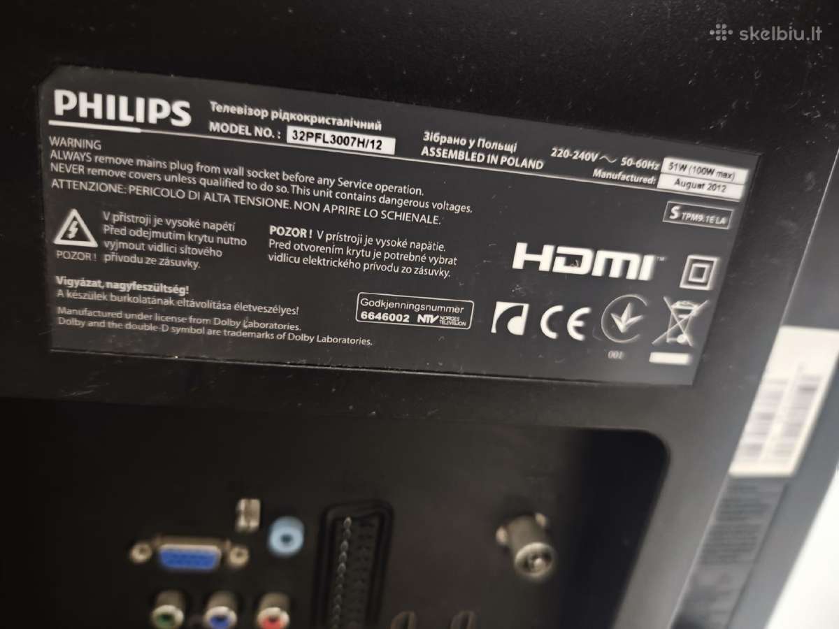 Televizorius Philips Model No.:32pfl3007h/12 - nuotraukos Nr. 3