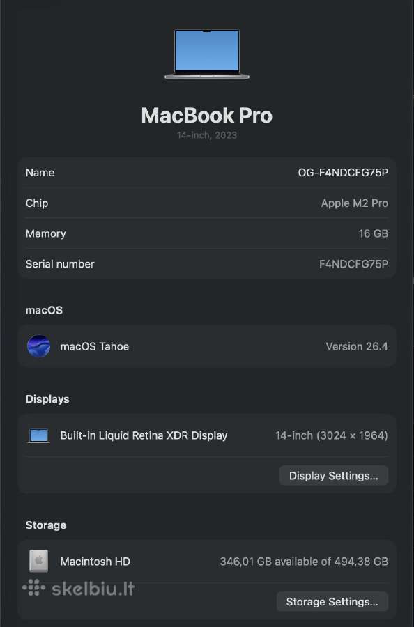 MacBook pro 14-inch 2023 M2 512 GB - nuotraukos Nr. 7
