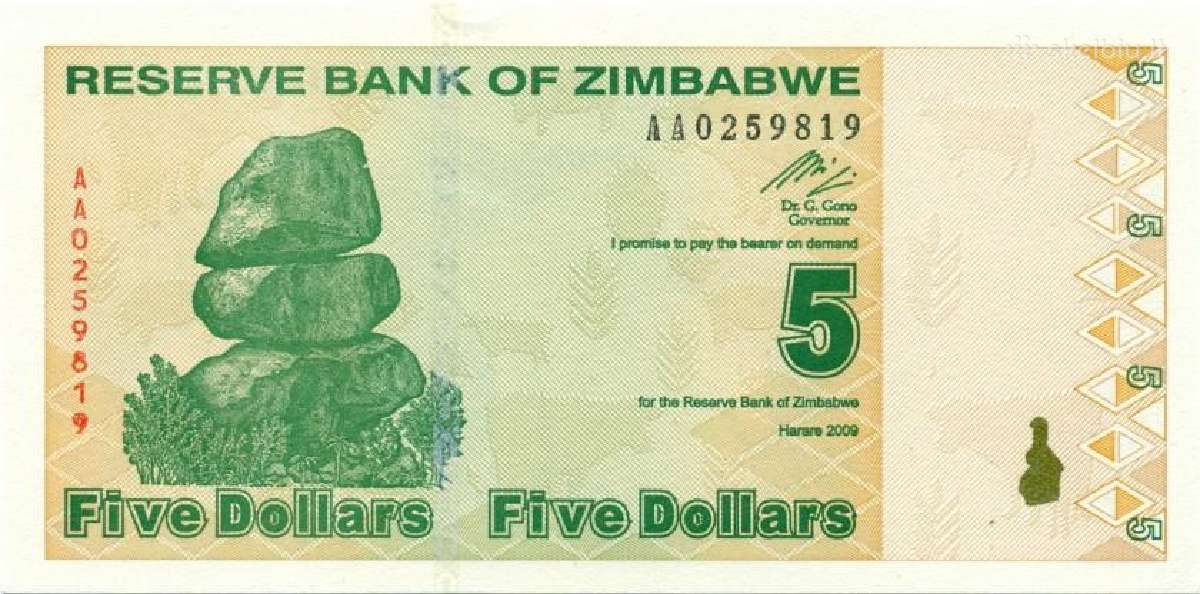 Parduoduzimbabwe 5 dollars 2009. Unc. P - nuotraukos Nr. 2