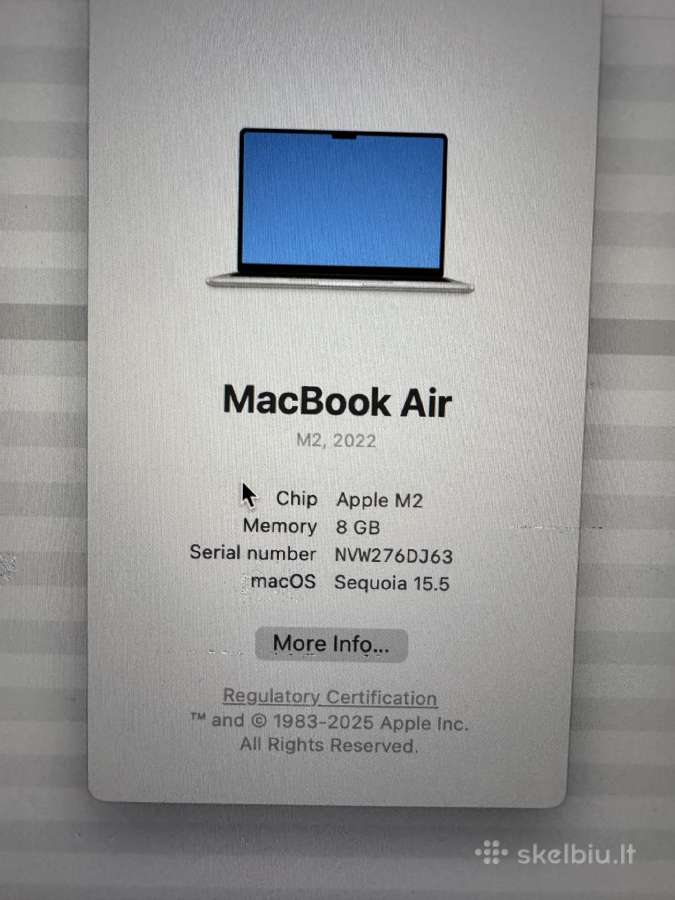 MacBook air M2 8gb RAM 258gb SSD Starlight - nuotraukos Nr. 3