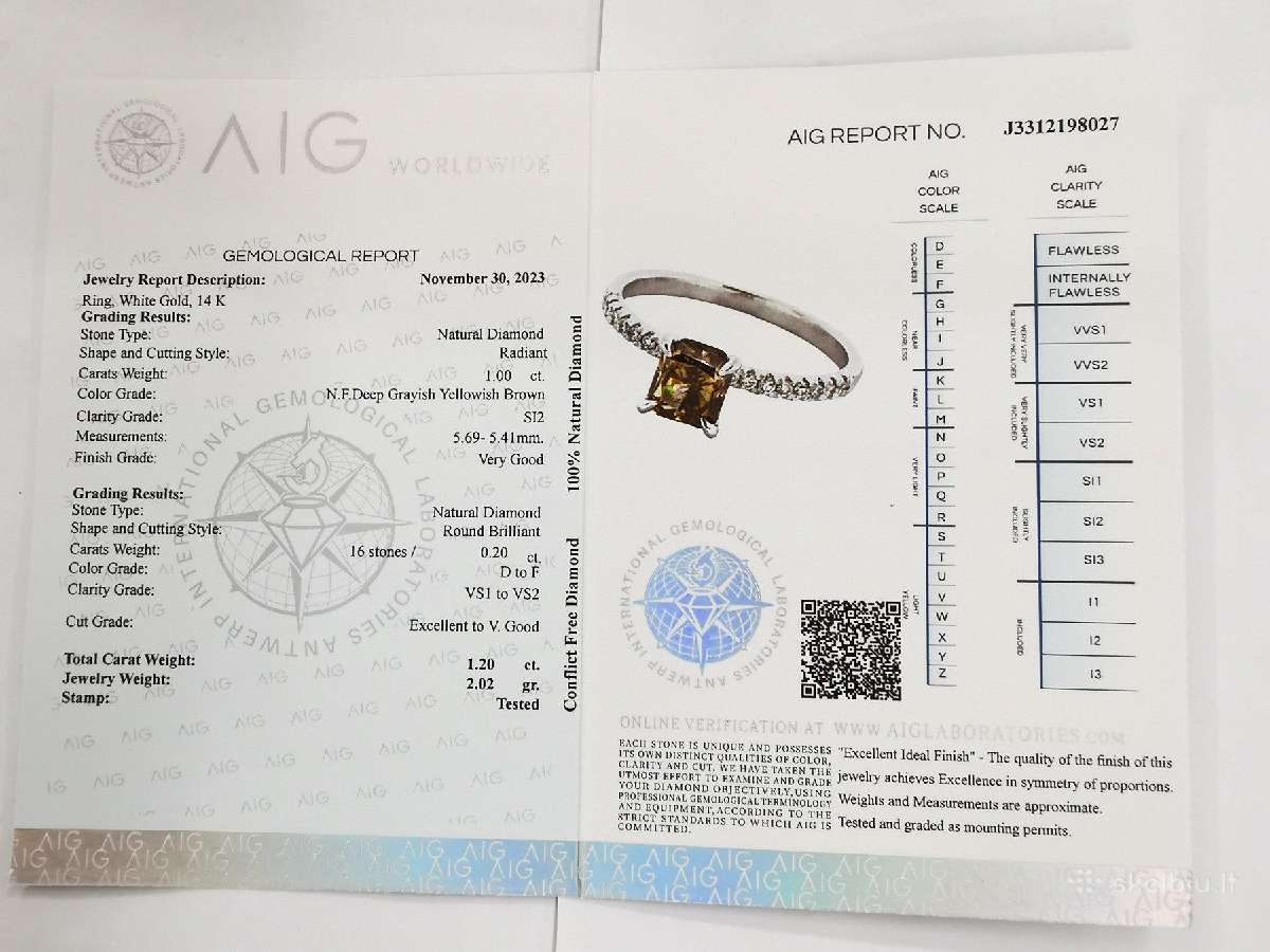Aukso žiedas su 1,20 ct konjakiniu deimantu - nuotraukos Nr. 3