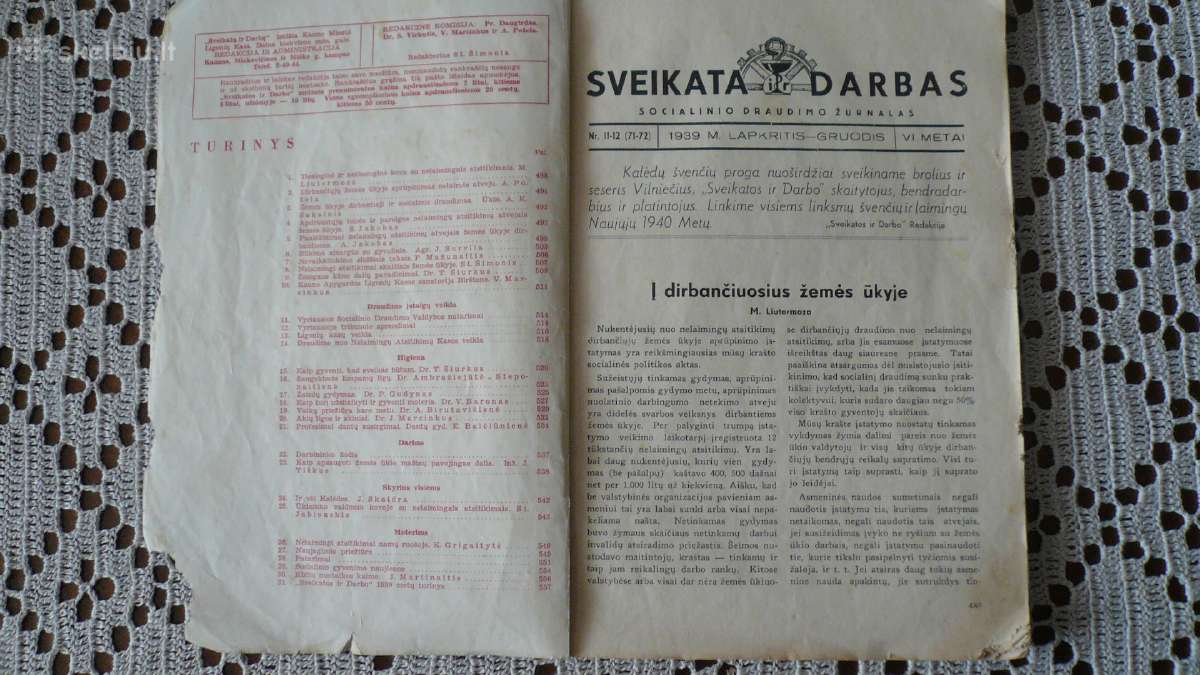 Žurnalas Sveikata ir darbas, Nr. 11,12, 1939 m. - nuotraukos Nr. 2