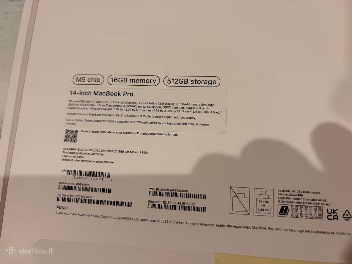 MacBook Pro 14 su M5 16gb 512gb SSD idealus - nuotraukos Nr. 3