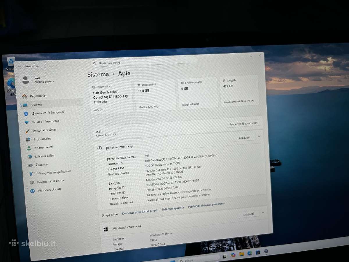 Msi Katana Gf76 i7-11 Rtx 3060 - nuotraukos Nr. 3