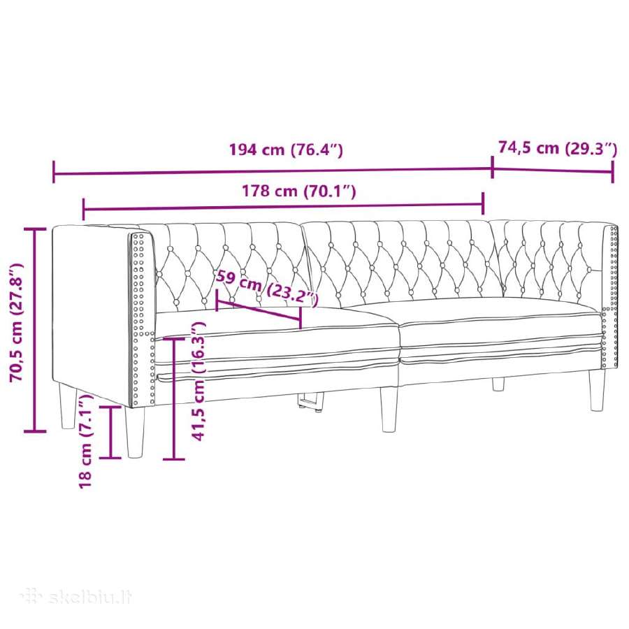 Trivietė chesterfield sofa - nuotraukos Nr. 9
