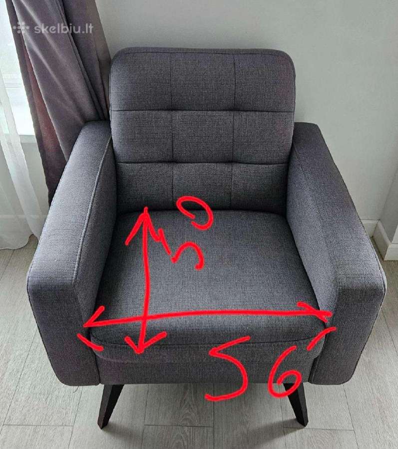 Parduodu minkštą fotelį, pilką, gera būklė. 80 eur - nuotraukos Nr. 3