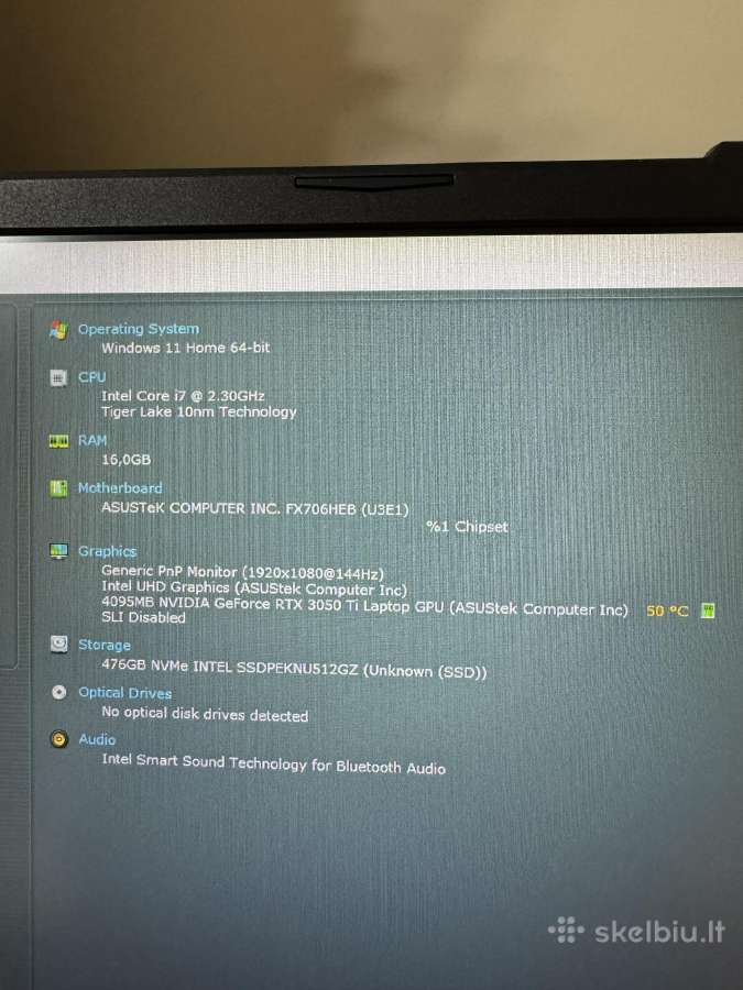 Asus Tuf Gaming F17/i7-11800h/rtx3050ti /16 RAM - nuotraukos Nr. 11