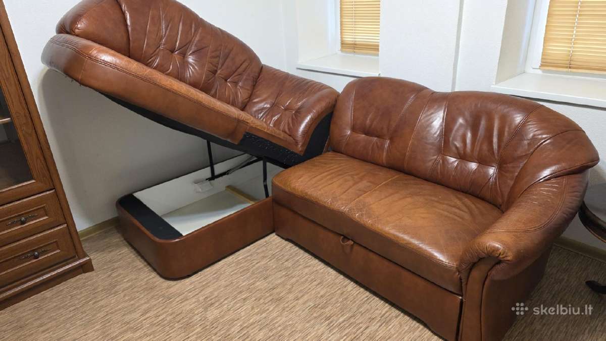 Parduodama odinė sofa (kampinė, su miegojimo f-ja) - nuotraukos Nr. 3