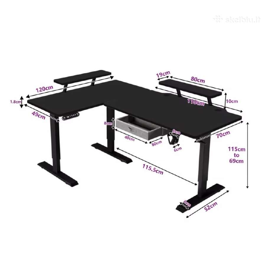 Elektrinis L formos kampinis stalas 160cm - nuotraukos Nr. 2