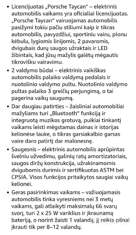 Vaikiškas elektrinis automobilis Porshe - nuotraukos Nr. 5