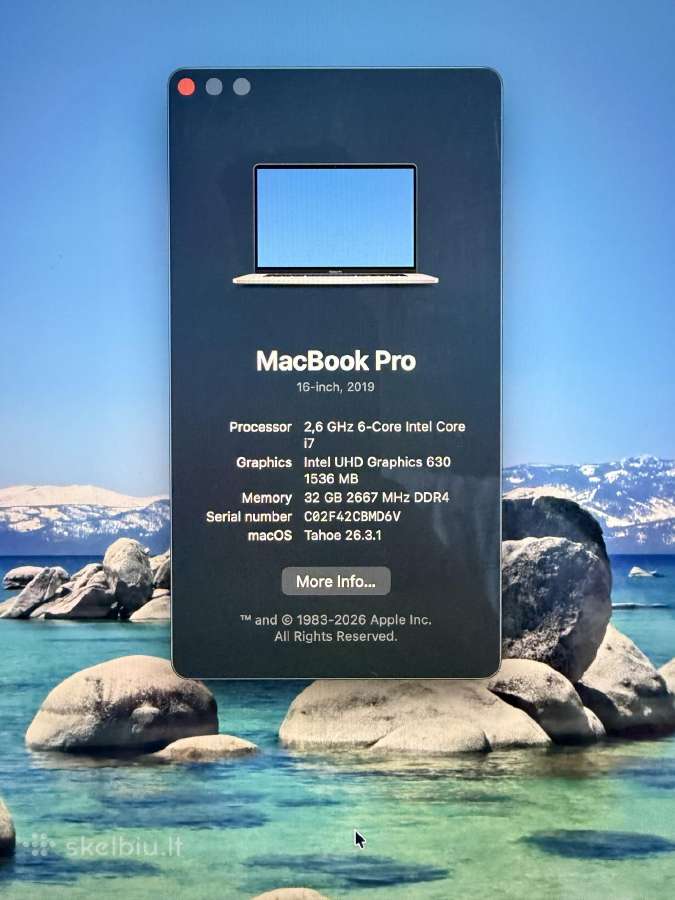 MacBook Pro 2019 i7 32gb - nuotraukos Nr. 6