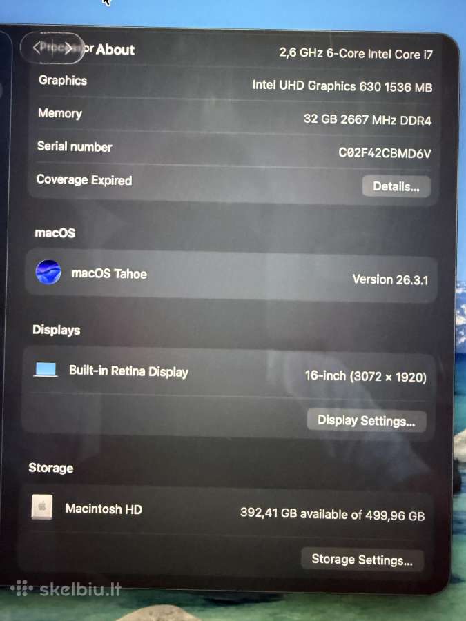 MacBook Pro 2019 i7 32gb - nuotraukos Nr. 9