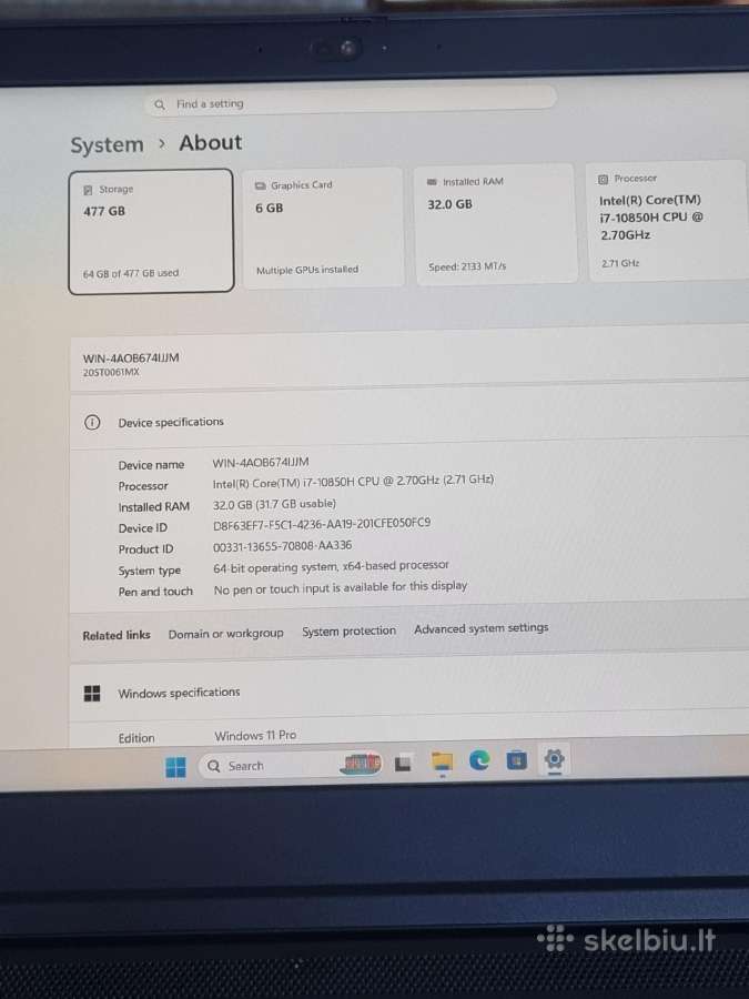 Lenovo Thinkpad P15 i7 Rtx 3000 - nuotraukos Nr. 10