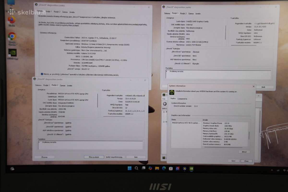 Msi Katana i7-12gen 1tb SSD rtx4070 8gb 16gb ddr5 - nuotraukos Nr. 10