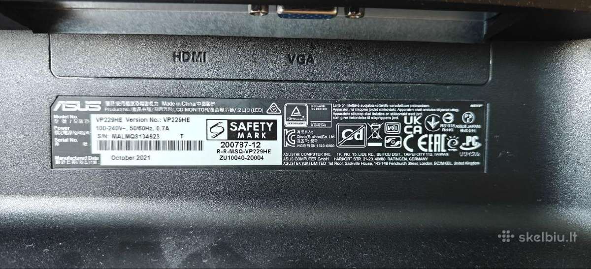 Монитор Asus Vp229he, 21дюйм - nuotraukos Nr. 3