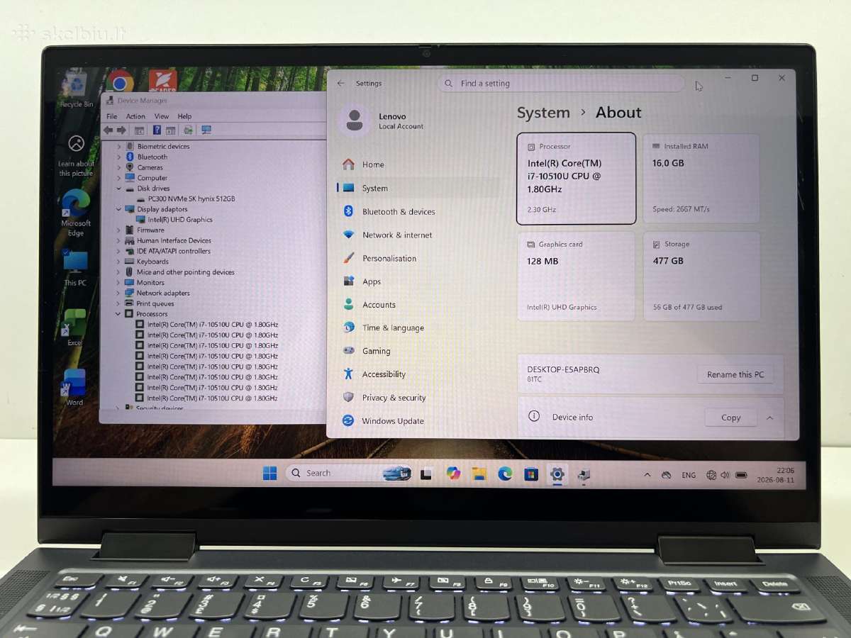Lenovo yoga C740 i7/16gb/512nvme - nuotraukos Nr. 3