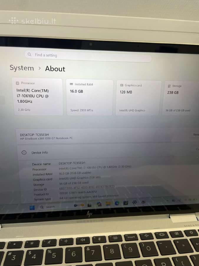 Hp Elitebook x360 1030 G7 i5-10310 16gb 256gb SSD - nuotraukos Nr. 10