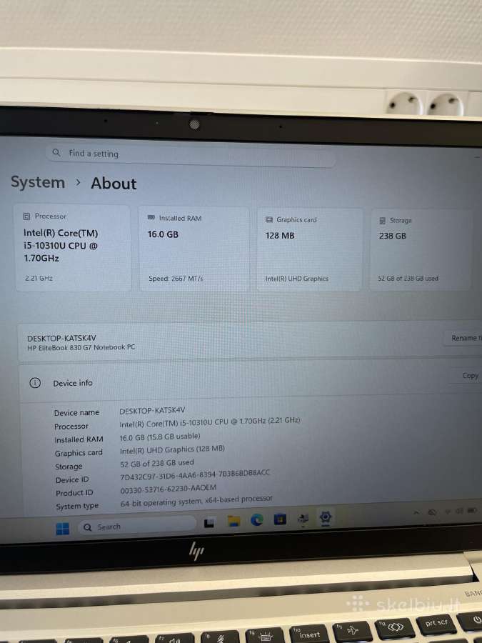 Hp Elitebook 830 G7 i5-10310u 16gb RAM 256 GB SSD - nuotraukos Nr. 9