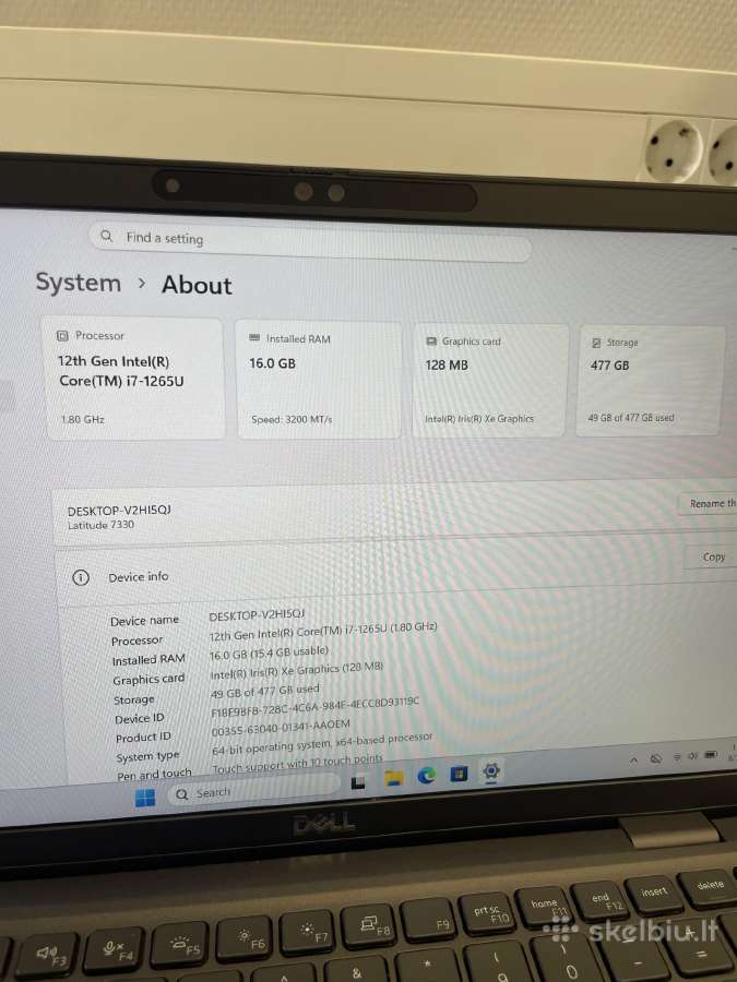 Dell Latitude 7330 i7-1265u 16 GB RAM 512 GB SSD - nuotraukos Nr. 8