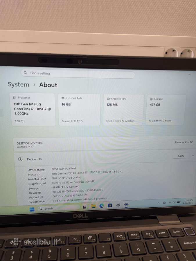 Dell Latitude 7420 i7-1185g7 16 GB RAM 512 GB SSD - nuotraukos Nr. 8