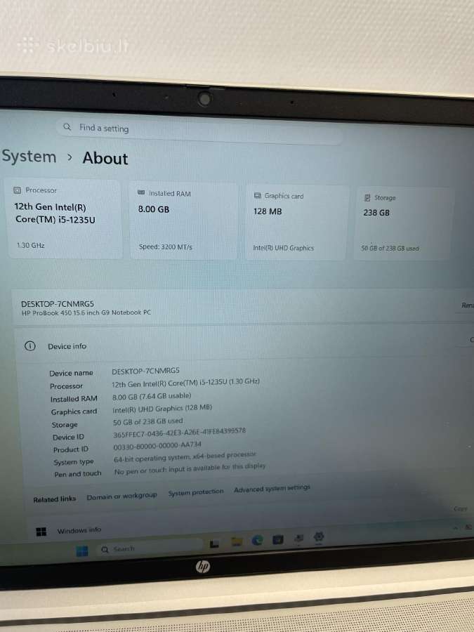 Hp Probook 450 G9 i5-1235u 16 GB RAM 256 GB SSD - nuotraukos Nr. 7