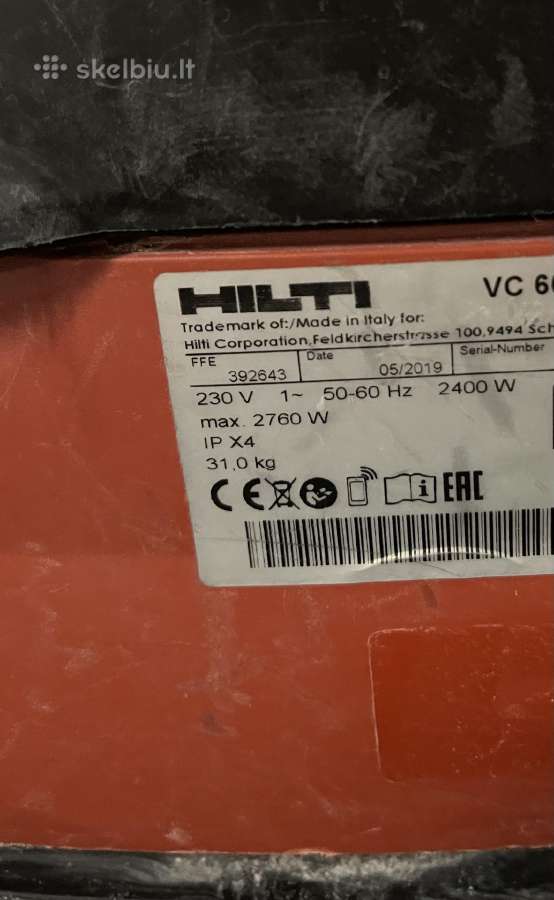 Hilti Vc 60-u Profesionalus Dulkių Siurblys - nuotraukos Nr. 2