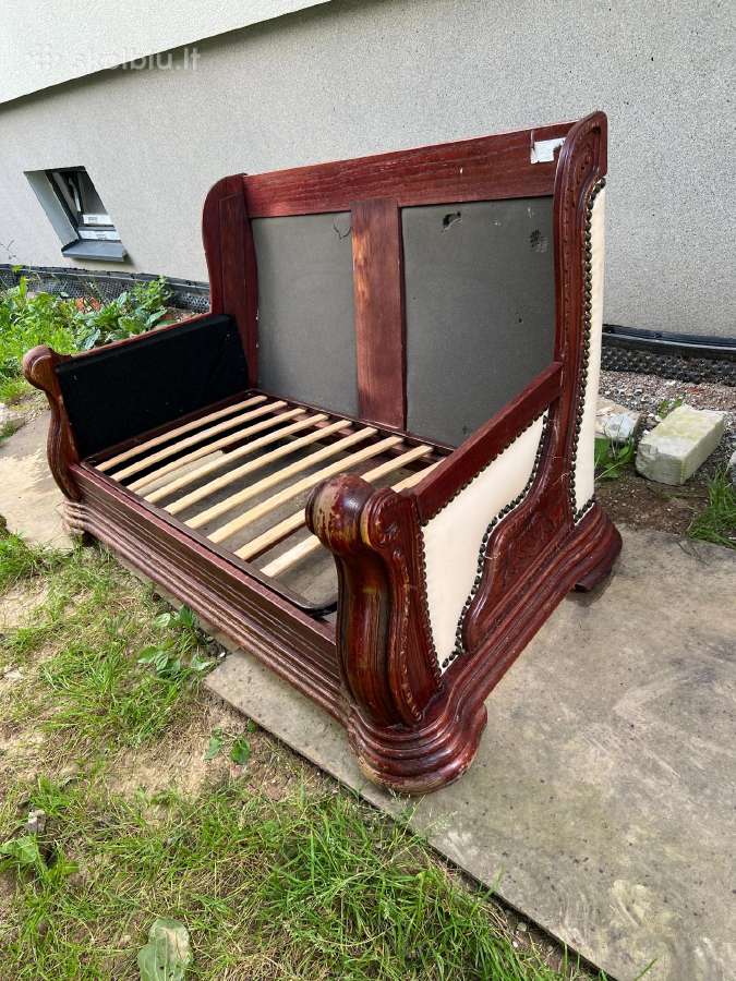 Vintažinis medžio masyvo sofos rėmas su grotelėmis - nuotraukos Nr. 4