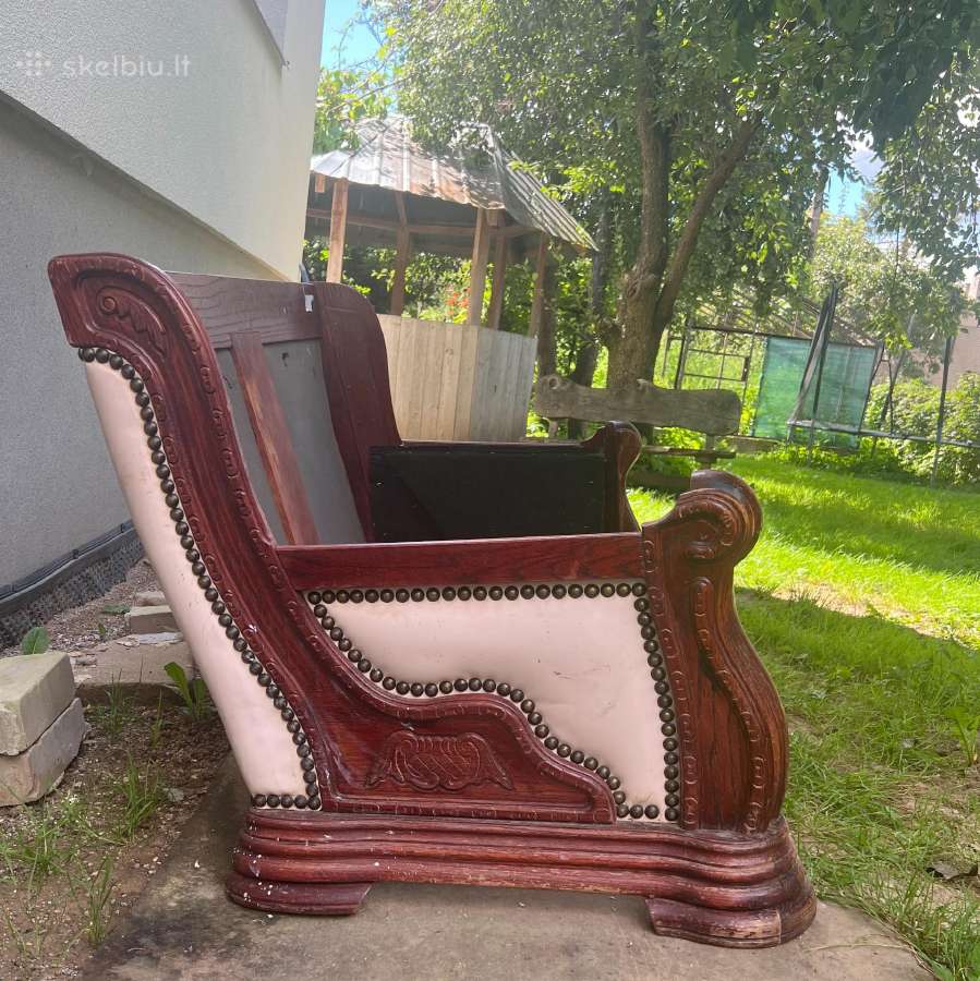Vintažinis medžio masyvo sofos rėmas su grotelėmis - nuotraukos Nr. 5