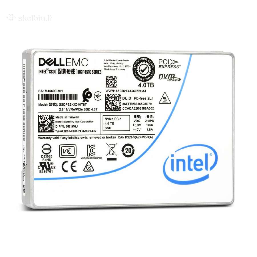 Intel P4510 4tb Nvme U.2 SSD enterprise diskai, 2 - nuotraukos Nr. 2