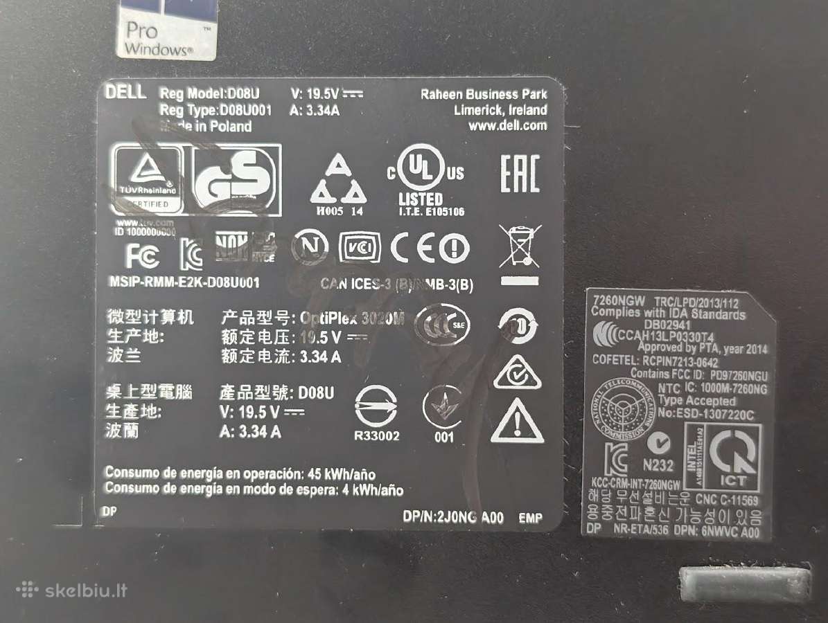 Dell Optiplex 3020m micro i5-4590t ir kiti - nuotraukos Nr. 7