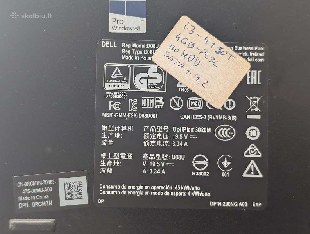 Dell Optiplex 3020m micro i5-4590t ir kiti - nuotraukos Nr. 8