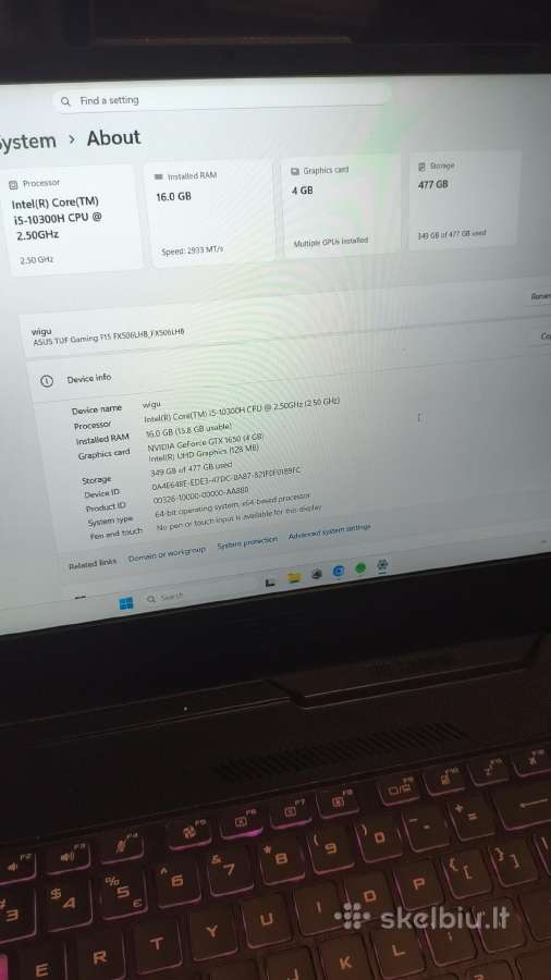 Asus tuf gaming F15 - nuotraukos Nr. 3