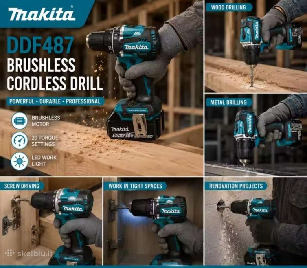 Makita Ddf487z 18v, Lxt, 40 Nm, bešepetėlis - nuotraukos Nr. 5