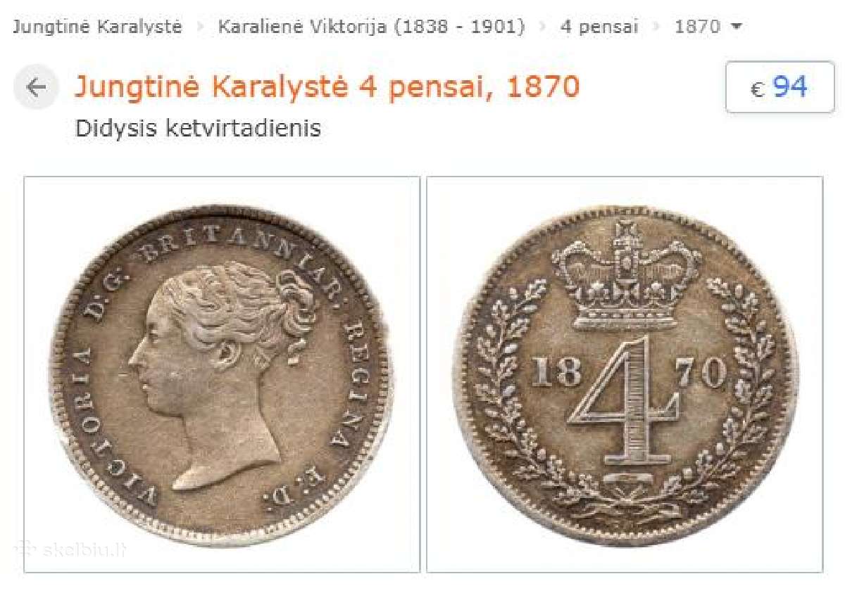 Jk (Didžioji Britanija) 4 pensai (Groat) 1870 - nuotraukos Nr. 3