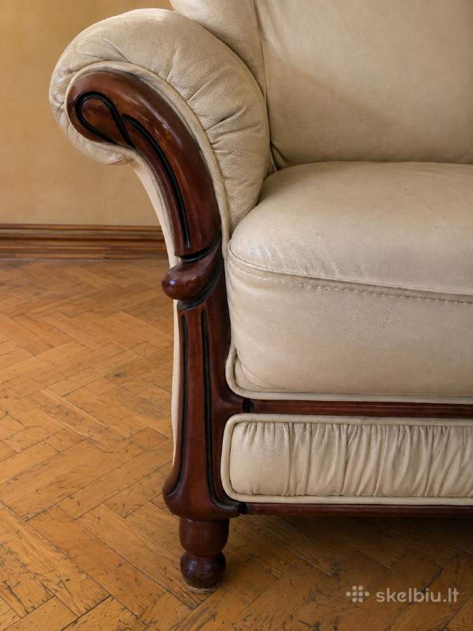 Natūralios odos sofa + 2 foteliai - nuotraukos Nr. 3