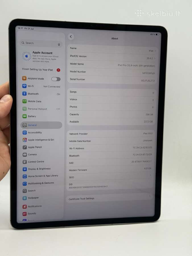 iPad Pro 12.9" (6th Gen) M2 256gb Wi-fi + Cell 97% - nuotraukos Nr. 3