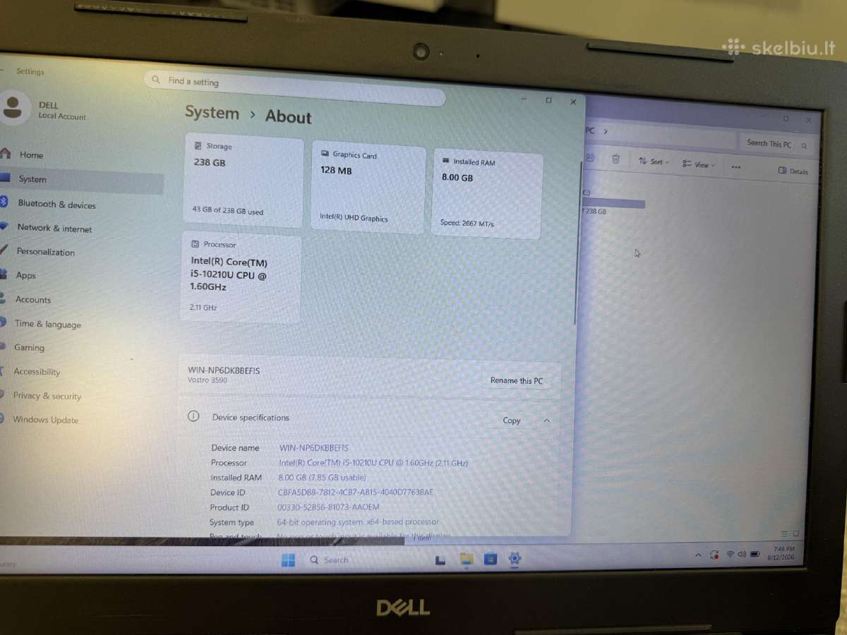 Dell vostro 15.6 (3590) i5-1021 / 8ram/ 256ssd - nuotraukos Nr. 2