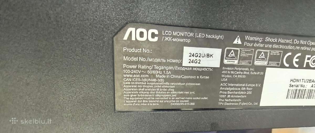Aoc 144hz monitorius 24g2u/bk - nuotraukos Nr. 2