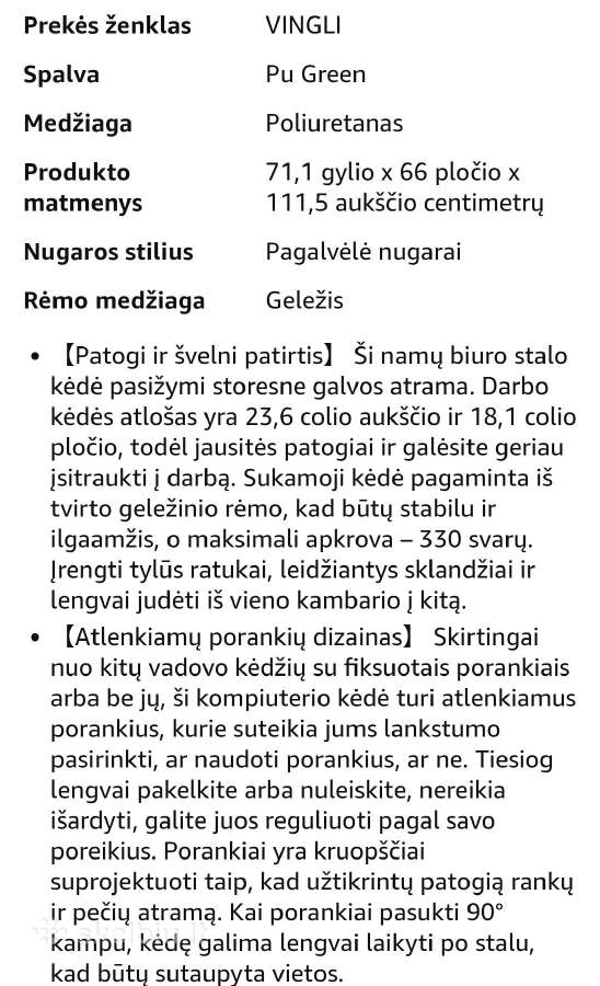 Ergonominė biuro kėdė Vingli - nuotraukos Nr. 6