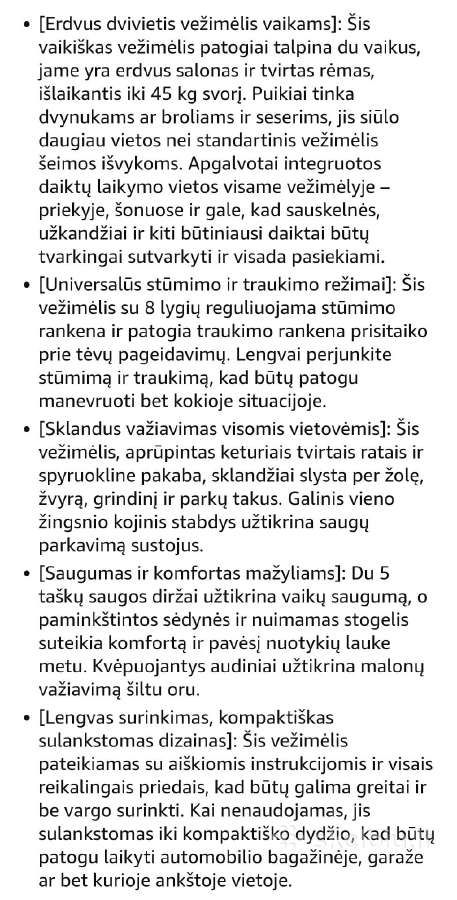 Erdvus dvivietis vežimėlis vaikams - nuotraukos Nr. 7