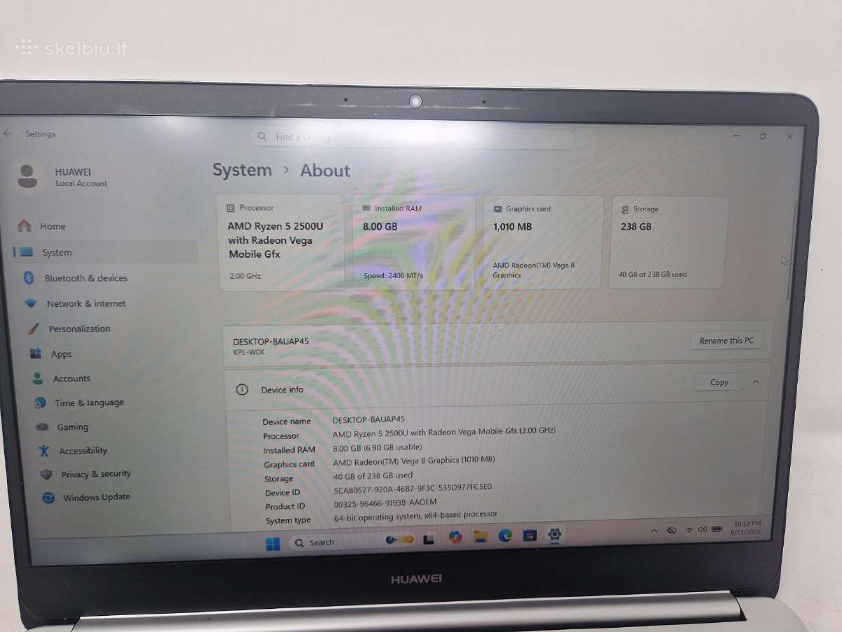 Huawei Matebook 14 Amd Ryzen5 8gb/256ssd - nuotraukos Nr. 8