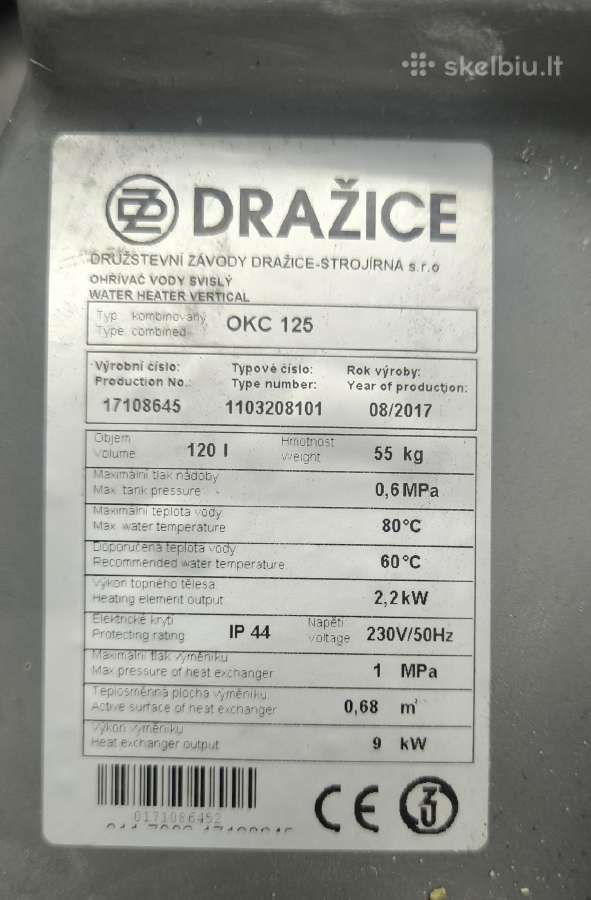 Kombinuotas boileris Dražice Okc 125 - nuotraukos Nr. 2